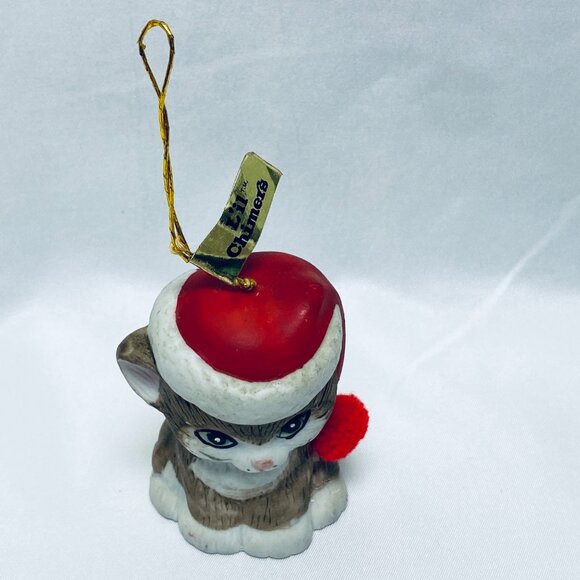 Handpainted Jasco Bisque Porcelain Cat Bell Christmas Ornament - Picture 2 of 11